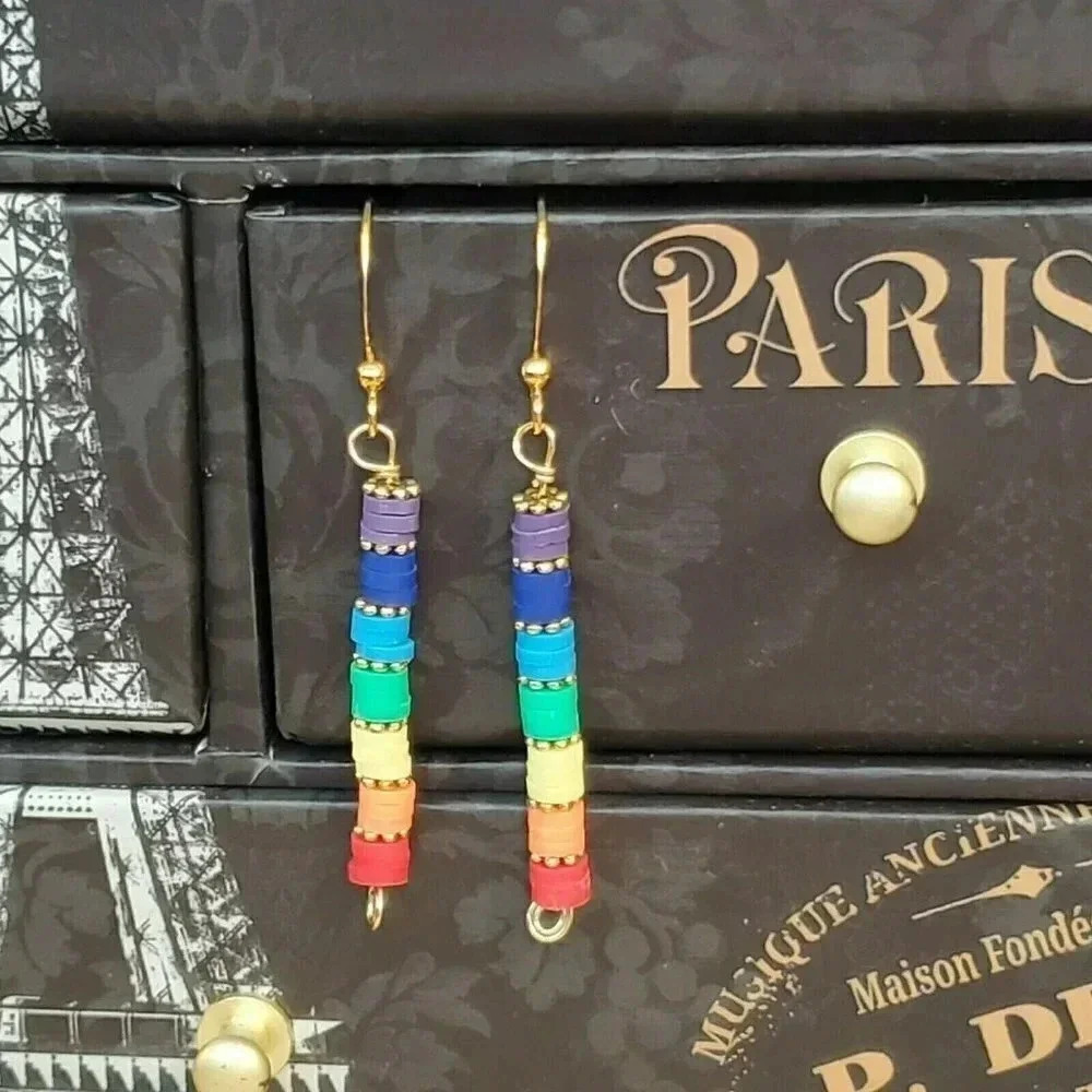 Yoga Chakra Energy Gold Plated Rainbow LGBTQ Pride Handcrafted Earrings